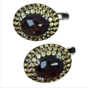 925 Sterling Silver Earrings with Natural Black Opal 6x9mm & Sapphire Gems